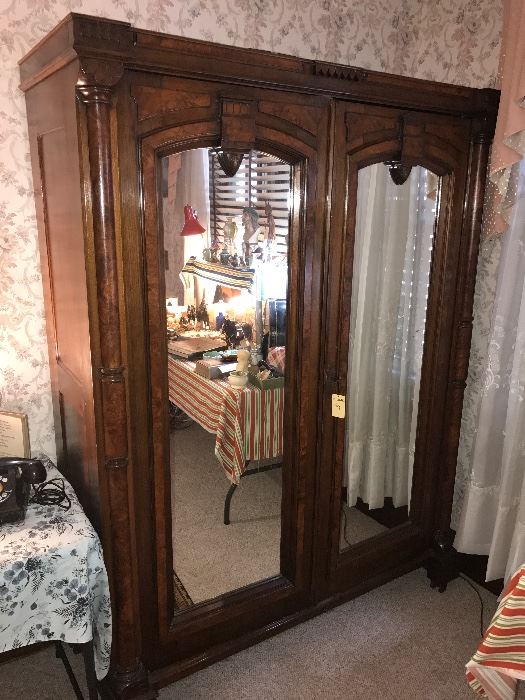 Massive Antique Walnut Wardrobe With Mirrors ~ Beautiful 