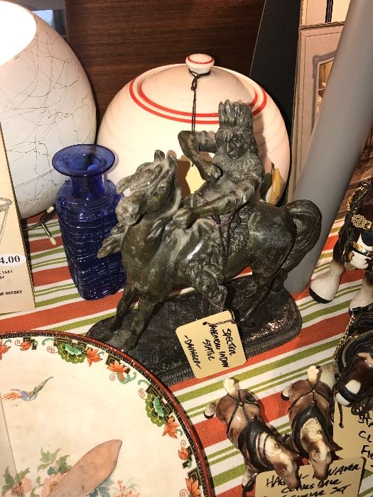 Spelter American Indian On Horse State (Damaged)