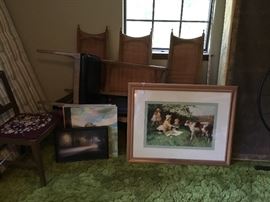 Dining room chairs, large picture, small embroidered cushion chair