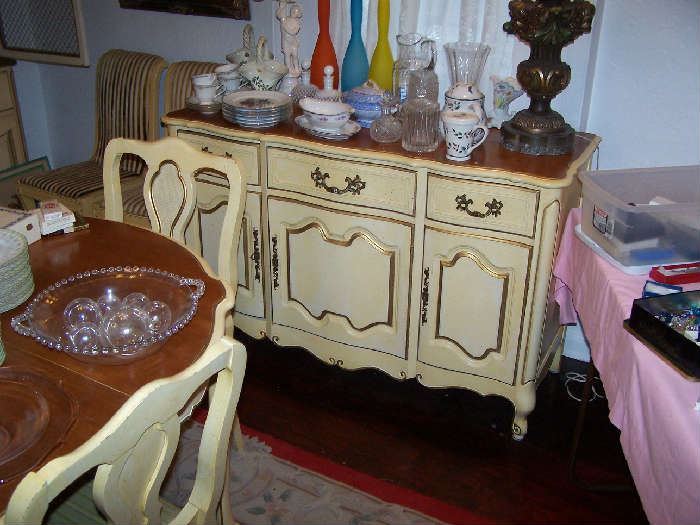 FRENCH PROVINCIAL BUFFET & GLASS & CHINA