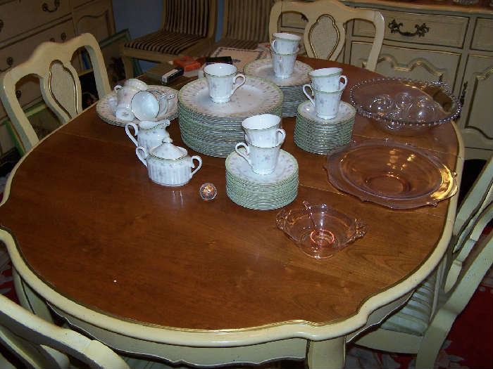 FRENCH PROVINCIAL DINING SET, MIKASA DINNER SET & GLASSWARE