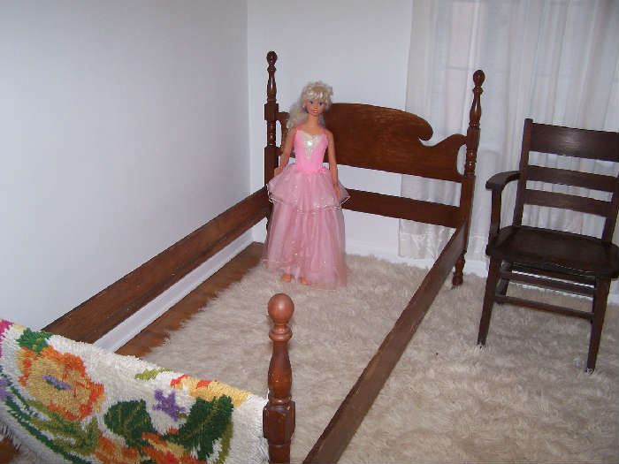 TWIN BED FRAME & LARGE DOLL