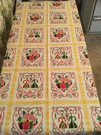 Perfect linen tablecloth with Pennsylvania Dutch motif