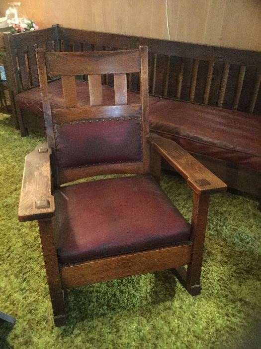 Stickley rocking chair with label 