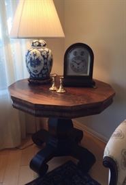 Walnut Octagonal Pedestal Table ~ Mantle Clock