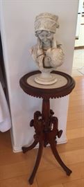 Elegant Carved Pedestal Table with Marble Top