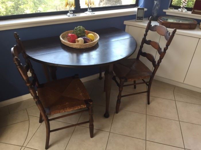 Dropleaf Mahogany Table with Rush Chairs