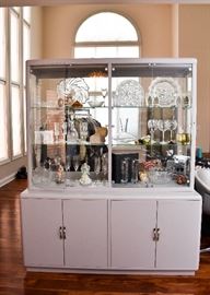Contemporary Light Gray China Cabinet with Glass Shelves, Glass Front and Back