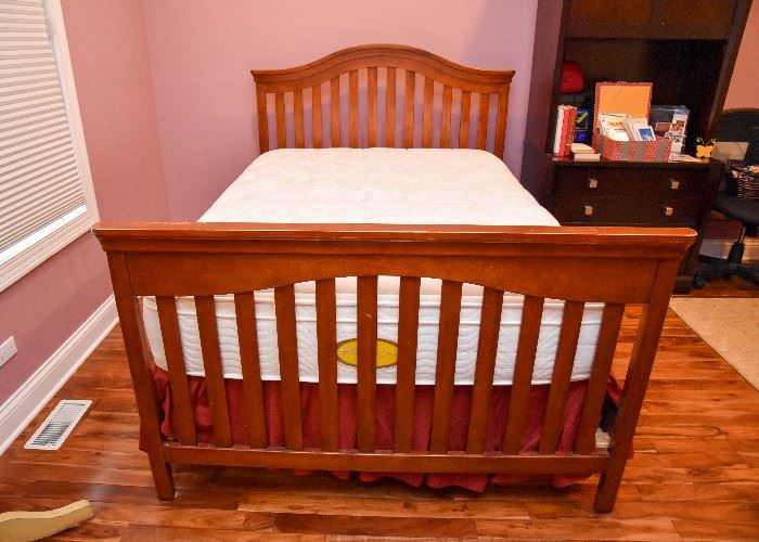 Queen Size Slatted Wood Bed with Mattress & Box Spring