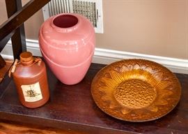 Pottery Vase & Bottle, Art Glass Plate