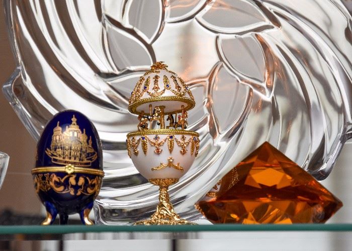 Decorative Collectible Eggs, & Amber Glass Jewel