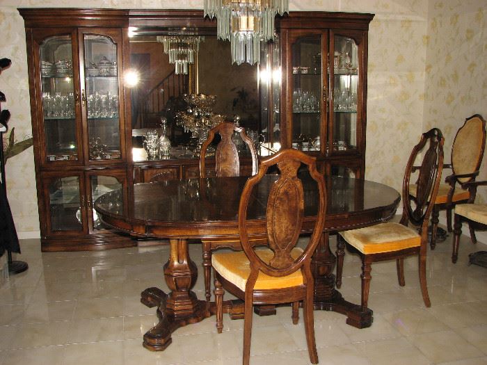Inlaid dining room table and chairs