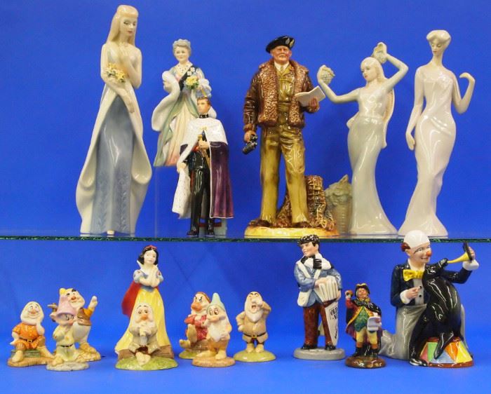 8.25 Royal Doulton figures, Snow White & 7 Dwarfs, Montgomery etc