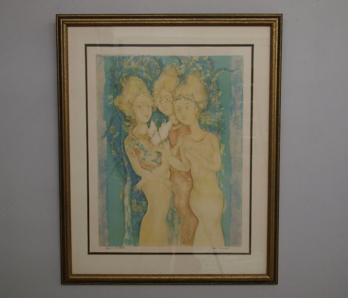 8.25 Lithograph by Sakti Burman "The Three Graces", Pencil signed Lower Right