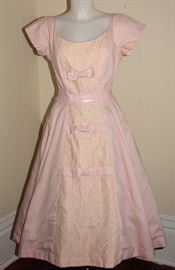 Pink and cream lace 1950s 3/4 ball gown.