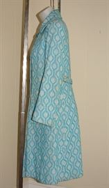 1960s geometric pattern jacket in turquoise and while.
