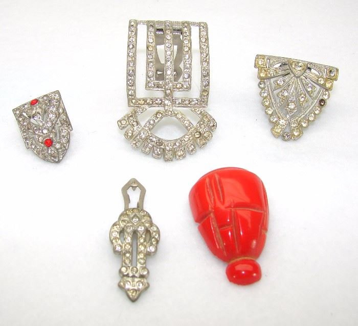 Art Deco costume jewelry and scarab Bakelite fur clip