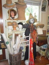 many vintage heads and hats, and bodice 