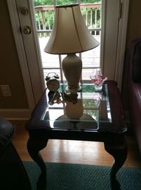 GLASS TOP END TABLE-MAHOGANY