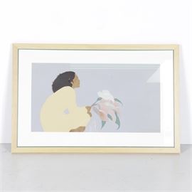 Pegge Hopper Limited Edition Serigraph "Untitled (Woman With Anthuriums)"