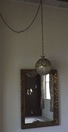 FVM003 Large Ornate Framed Hall Mirror & Vintage Hanging Lamp
