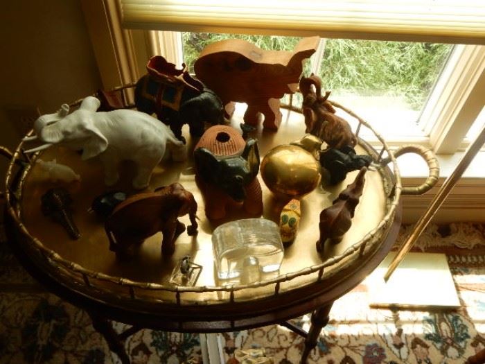 Tray on Stand with Assorted Decorative Elephants
