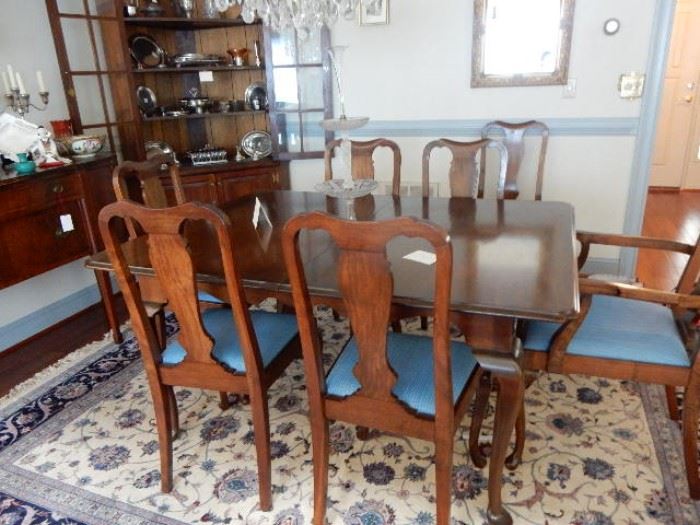 Q ANNE DINING ROOM TABLE AND ROSEWOOD CHAIRS