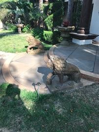 2 lions,  Fu Lions, Pots (please not the pots behind the lions are the only pots not for sale) 