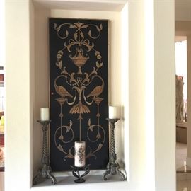 Venetian style wall panel and tuscan candle holders