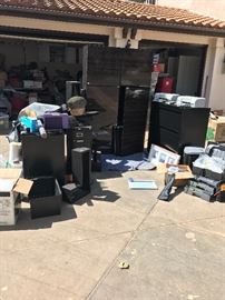 Office files, cabinet, 2 computers, tools boxes printers,  