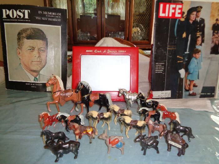 1960's horse collection, 1960's Etch-A- Sketch, Dec. 1963 , John F. Kennedy special editions.