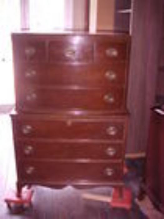 Mahogany tall chest to a 5 piece suite.