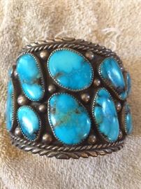 Orville Z. Tsinnie silver bracelet with 15 turquoise stones. Not at this sale, ask Kathy for details. ASKING $1000