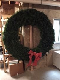 64" x 64" Christmas wreath steel frame hook on back for hanging. Paid $400, ASKING $100 Not at this sale, please ask Kathy for details.