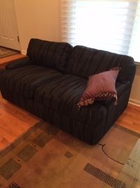 Loveseat custom made by Design Studios in Skokie. Very comfortable fabric, feels like a soft leather, but is fabric in  Black and gray. ASKING $250/each