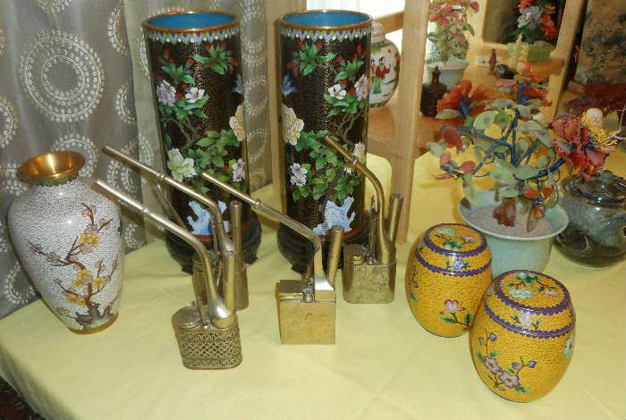 Antique Cloisonné Vases and Opium/Water Pipes