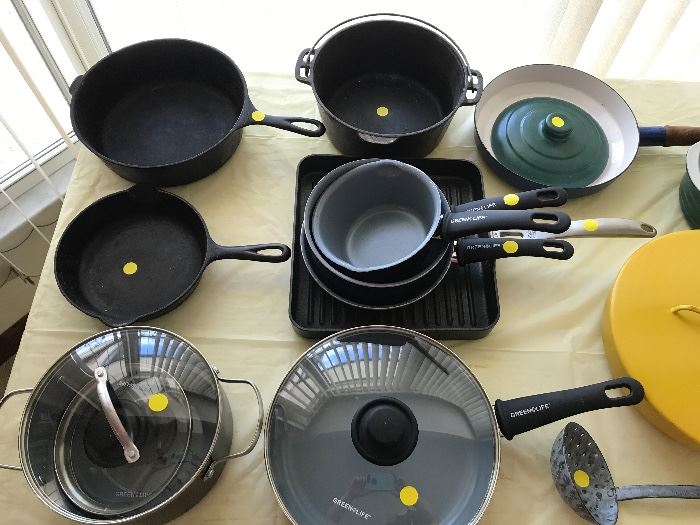 Griswold  & wagner cast iron, french enamleware cookware 