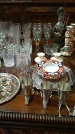 Fitz & Floyd Candleholders, Wedgwood Candleholders,  Vintage Ashtray, Pewter Stag Shot Glasses, Mikasa Crystal Bowl, Vintage barware 