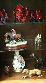 Royal Doulton Flambe Aladdin Toby, matching Flambe Aladdin figurines, Royal Doulton "The Hunt" figurine,  Cappe Madonna figurine, Misc horse/donkey figurines