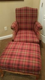 Plaid arm chair & matching ottoman