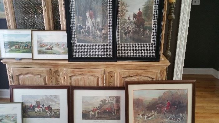 Various prints Matted & Framed by EAS Douglas including "Morning, Going to Covers" & "Evening, Returning to Kennels"; also Heywood Hardy's 24" X 30" "A Shortcut to the Meet"; Shayer's "The Meet" & "Returning from the Hunt"; Henry Thomas Alkens lighthearted prints "The Right Sort" & "The Wrong Sort"