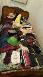 Women's vintage to modern handbags, skirts and scarves from Scotland, hats, LOTS of scarves, etc