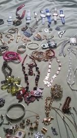 Vintage to new jewelry.  Napier, Geneva Elite, gold earrings, cufflinks, lapel pins, beaded necklaces/braclets