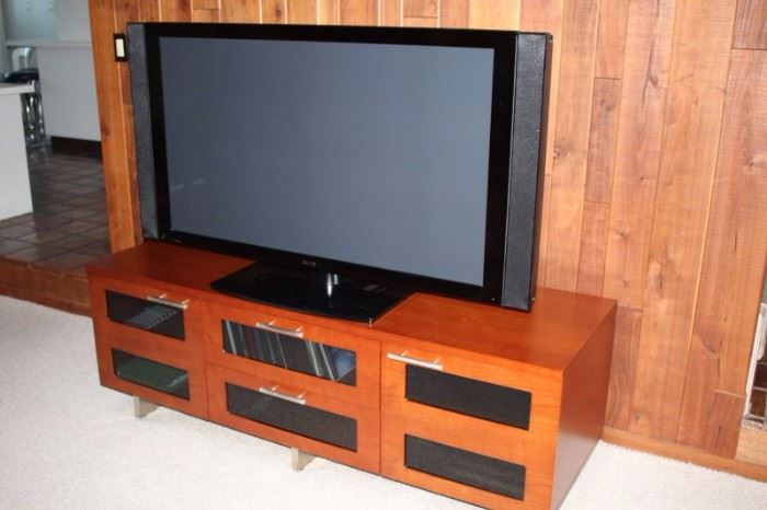 Flat Screen TV and Wood Media Cabinet