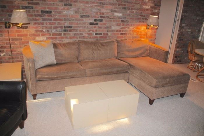 Small Sectional with Coffee Table and Lamps