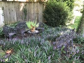 Black Wrought Iron Patio Bench, Chairs & Small Table