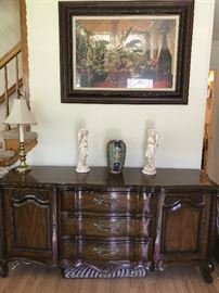"White" Buffet/Server, Framed Print, Statues, Vase, Lamp