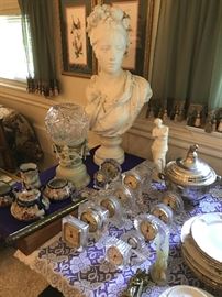 Lady Bust, Oriental Tea Set, Crystal Clocks