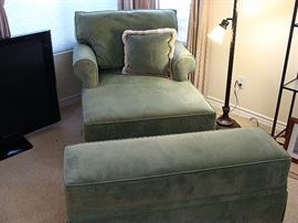 Custom large lounge chair with matching storage ottoman