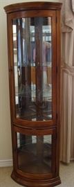 Nice 6ft tall corner china hutch-narrow and lighted